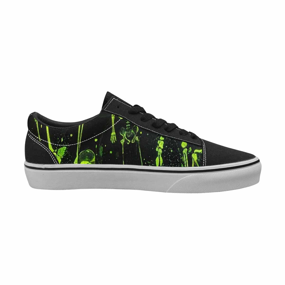 WOMEN'S Skeletons × Neon Green Lace-Up Canvas Dark Academia Custom Sneakers