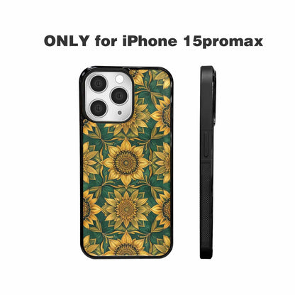 iPhone 15 Pro Max Case — Sunflower Mandala Kaleidoscope Custom, Customized Protective Case