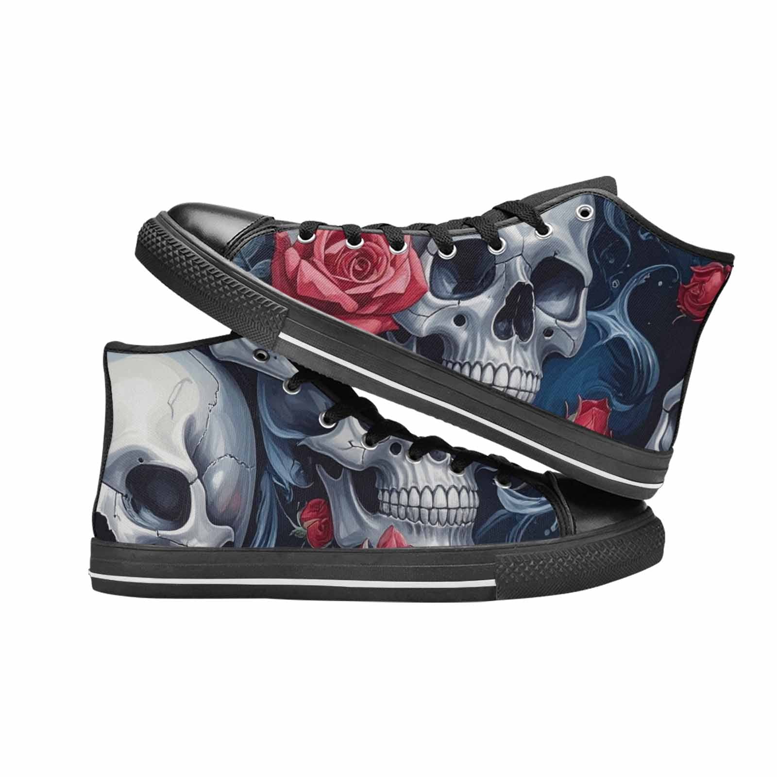 WOMEN'S Skulls Roses Chrome Airbrush High Top Canvas Vivid Sneakers