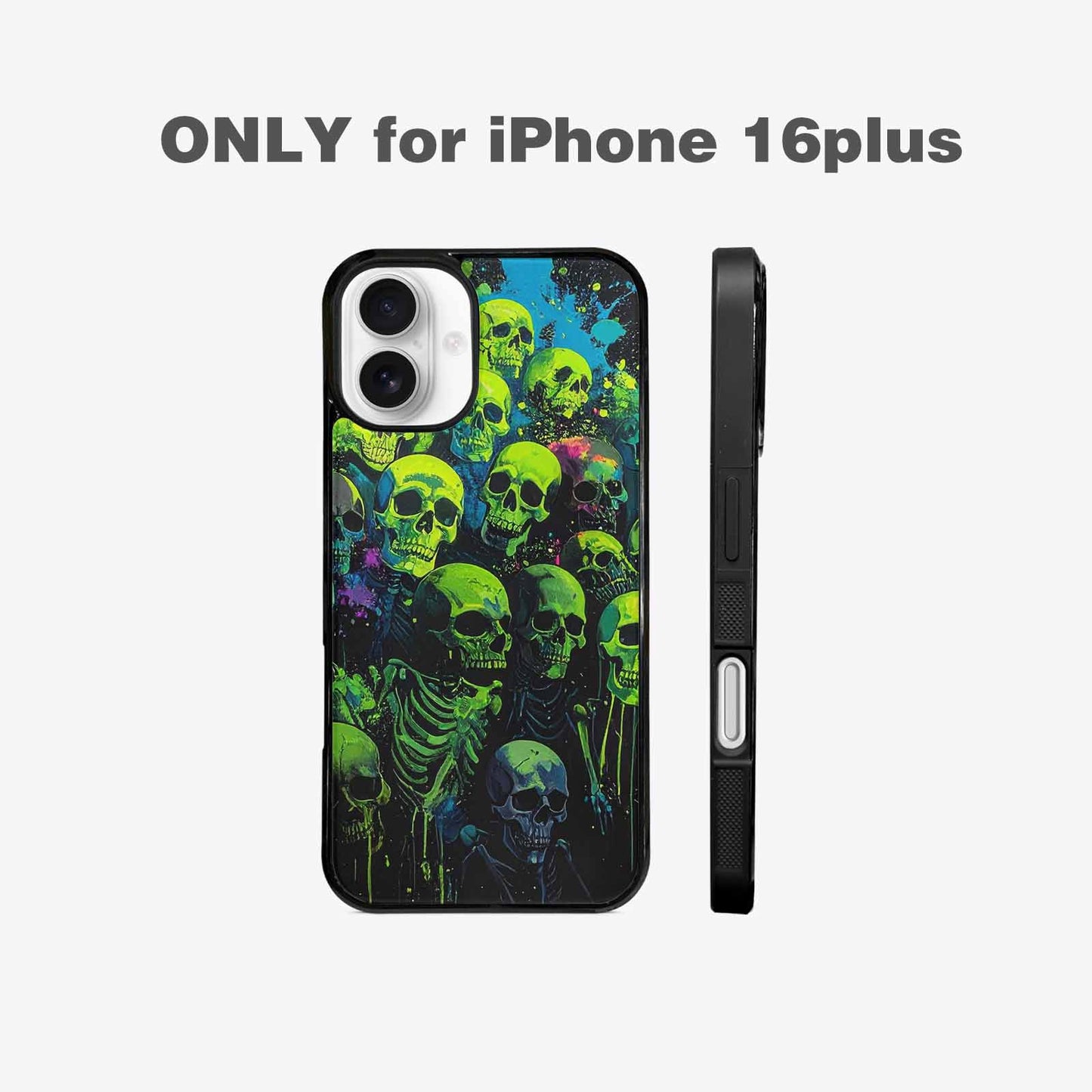 iPhone 16 Plus Case — Skeletons Neon Green Glow Skeletons Pattern, Unique Phone Case Design