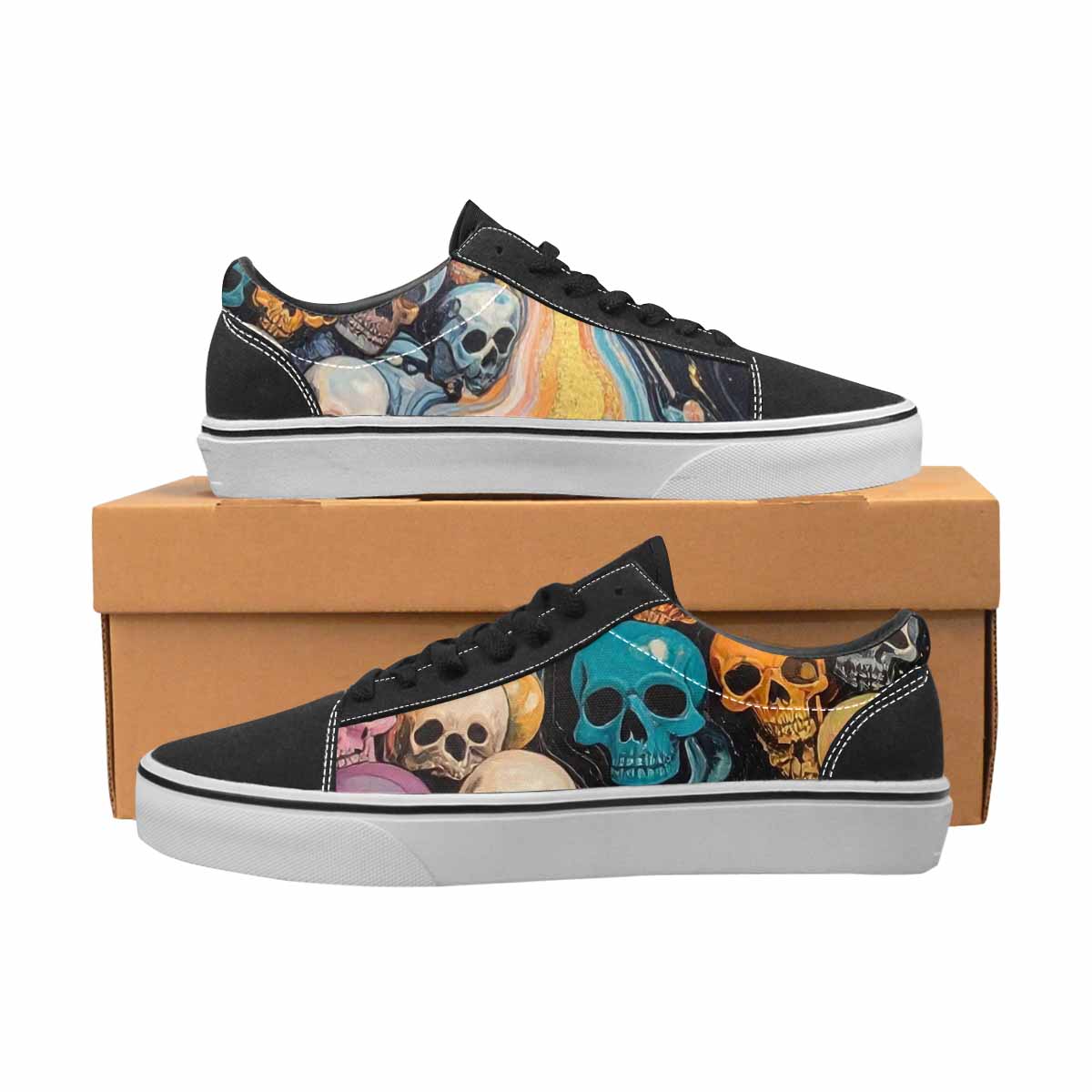 WOMEN'S Skulls  Marble Skulls Lace-Up Canvas Wallpaper Art Sneakers