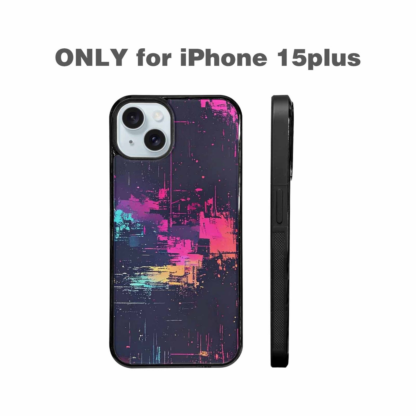 iPhone 15 Plus Case — Glitch Dark Art Seamless Pattern Vibrant, Custom Phone Case