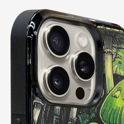 iPhone 16 Pro Max Case — Rainbow Drip Mushrooms Black Green Ink, Original Design Phone Case
