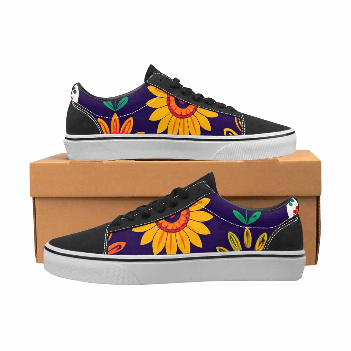 WOMEN'S Sunflowers And Skulls Canvas Lace-Up Vibrant Chaos Sneakers