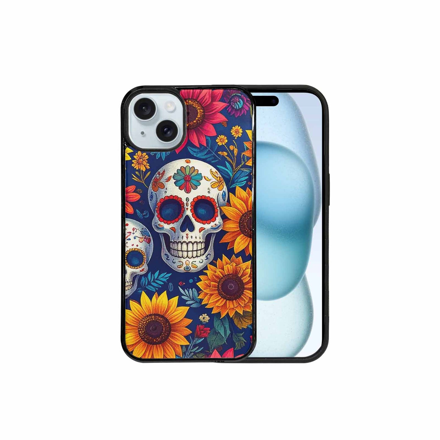 iPhone 15 Plus Case — Sunflower Skulls Print Custom, Personalized Phone Case
