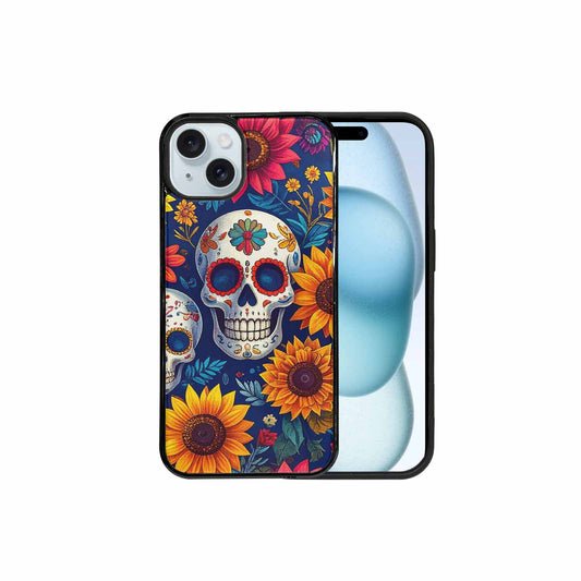 iPhone 15 Plus Case — Sunflower Skulls Print Custom, Personalized Phone Case