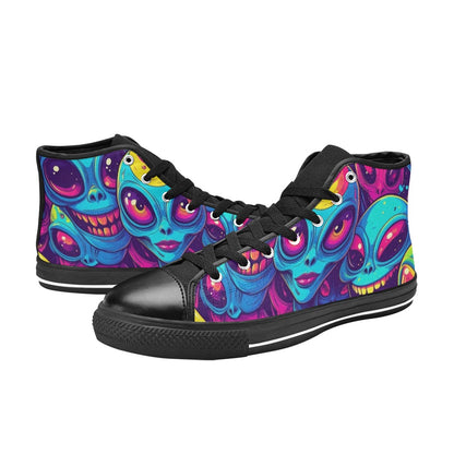 WOMEN'S Alien UFO Cartoon High Top Canvas Neon Fantasy Sneakers