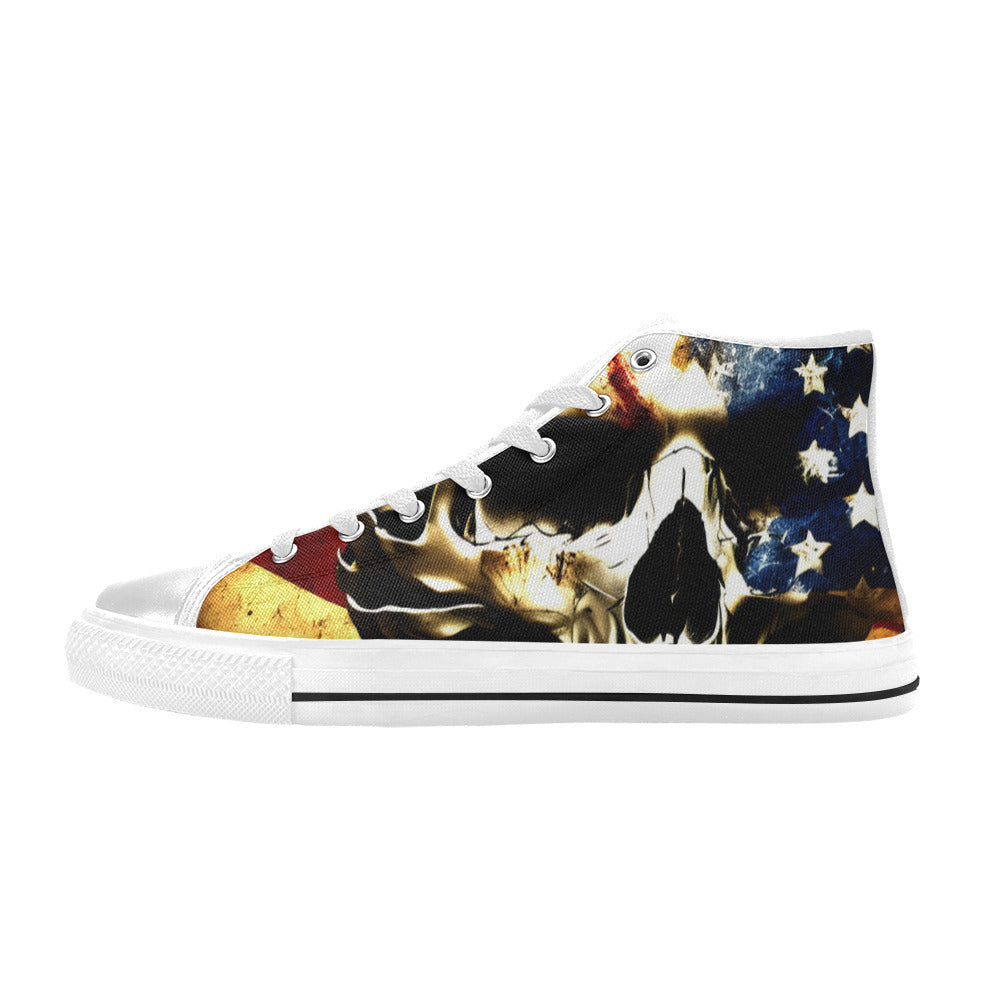 MEN'S Patriotic Usa Flag Skull High Top Canvas Vivid Sneakers