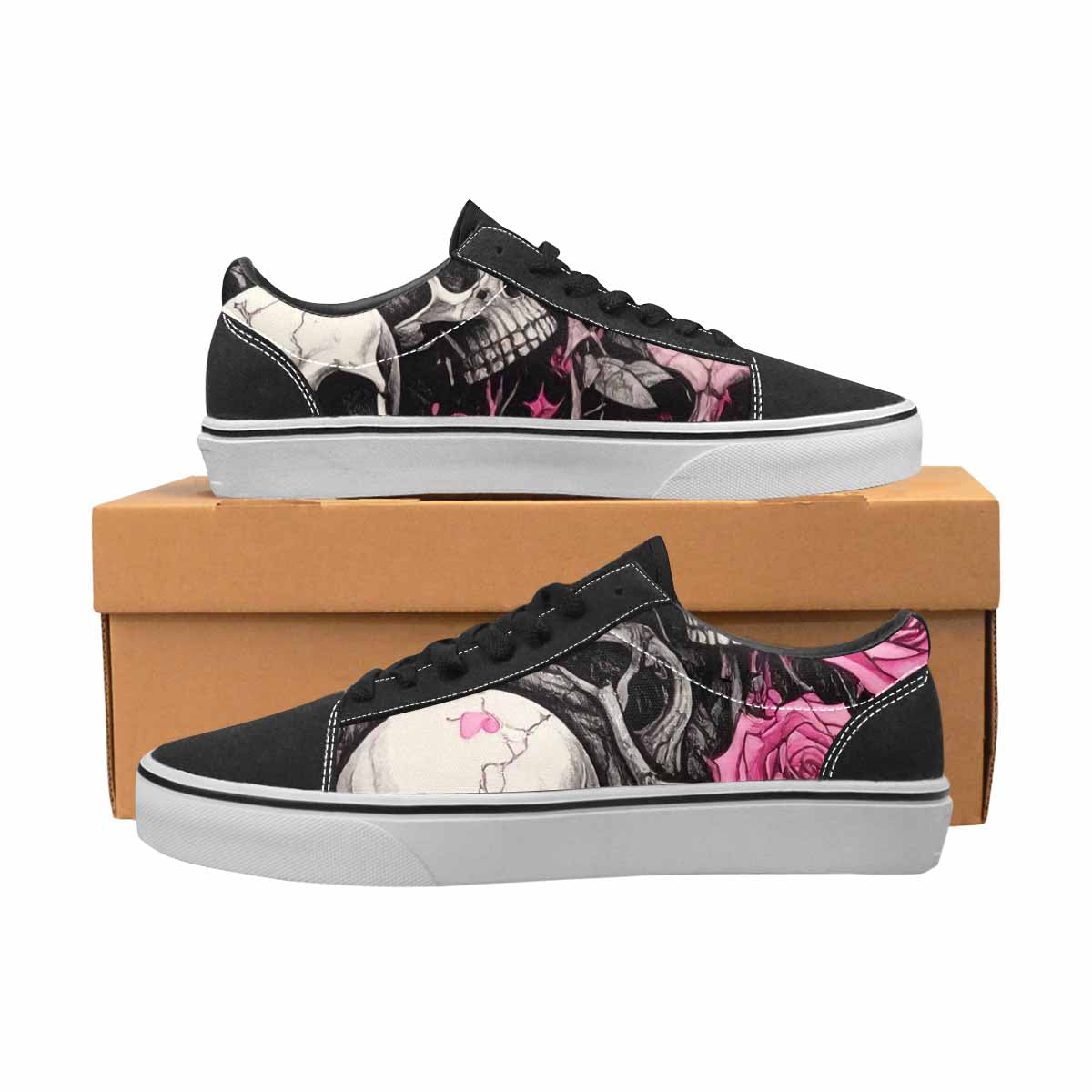 WOMEN'S Skull Roses Lace-Up Canvas Melting Art Custom Sneakers