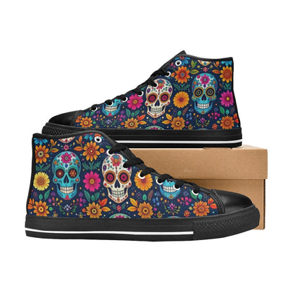 WOMEN'S Rainbow Sugar Skull Weave High Top Canvas Cottagecore Sneakers