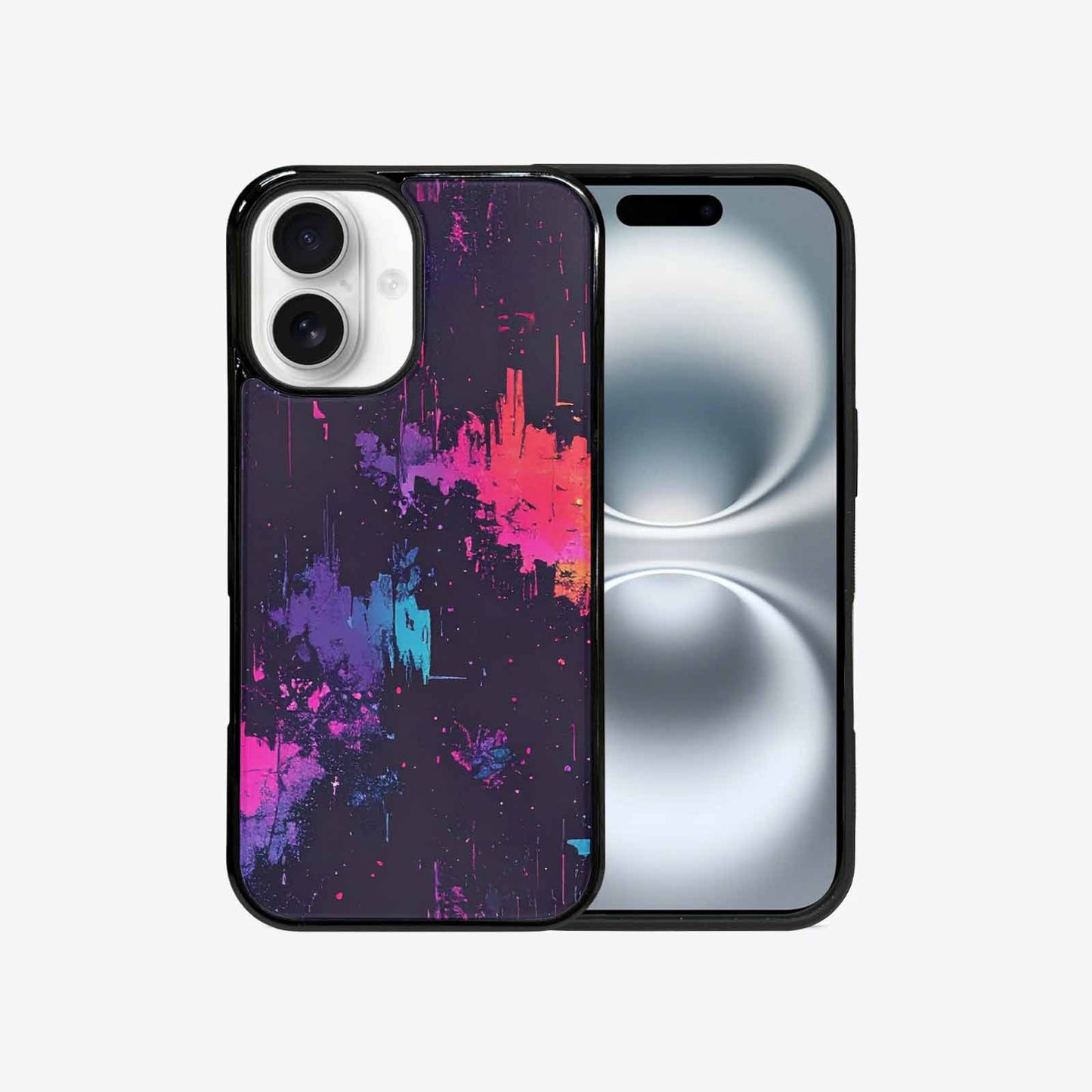 iPhone 16 Case — Glitch Dark Art Seamless Pattern Vibrant, Custom Printed Phone Case