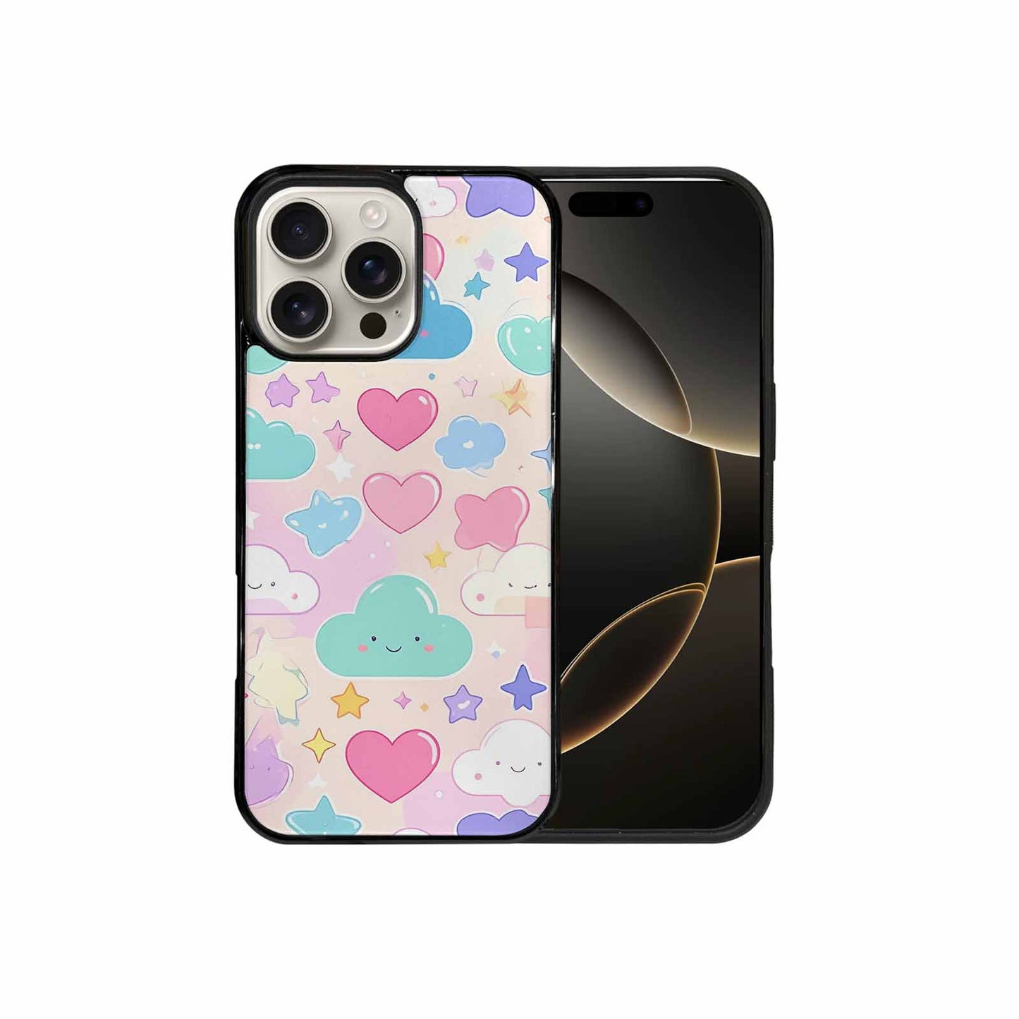 iPhone 16 Pro Max Case — Cute Kawaii Style Generic Icons Stars, Unique Phone Case Design
