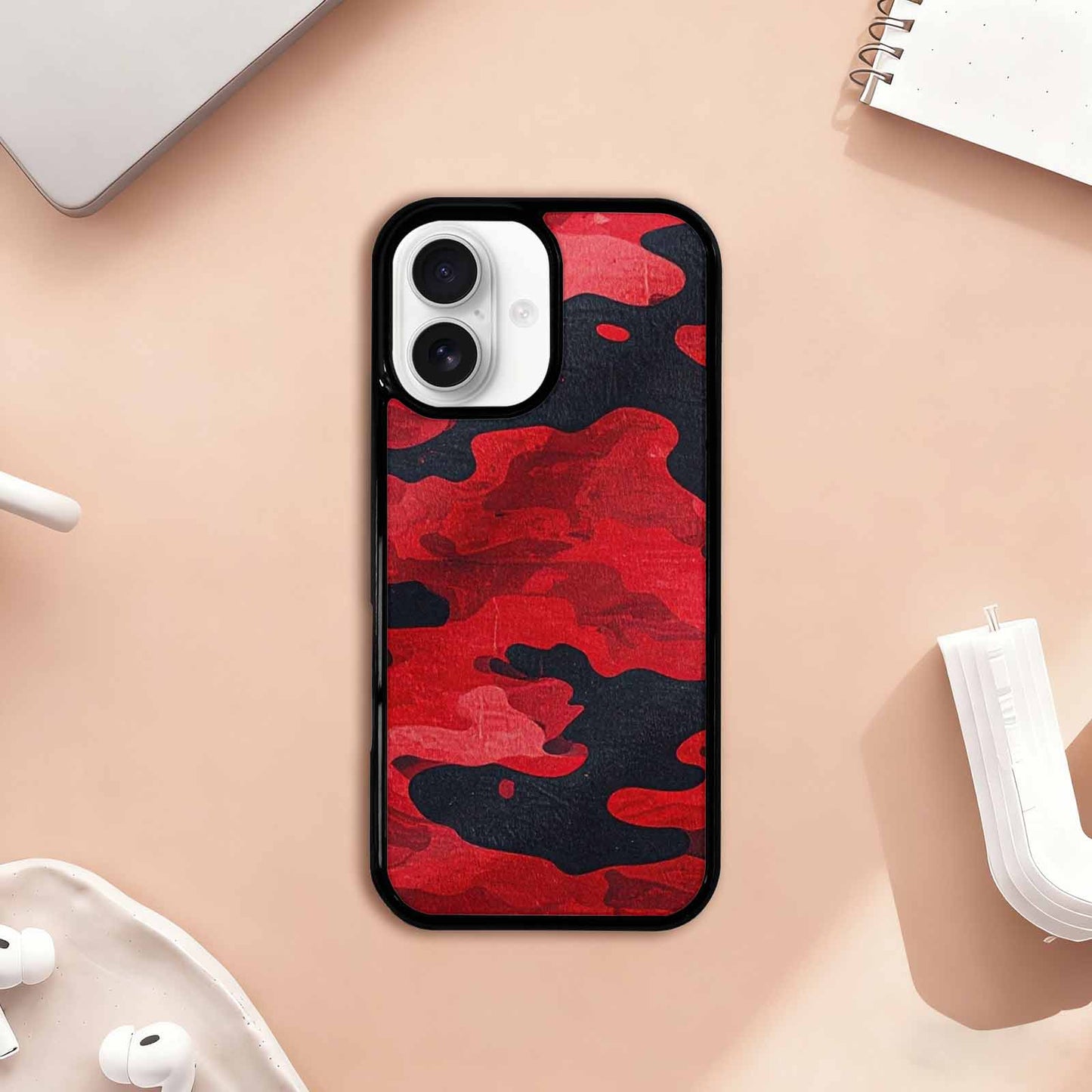 iPhone 17 Case — Tactical Camo Red Black Custom Camo, Custom Printed Phone Case