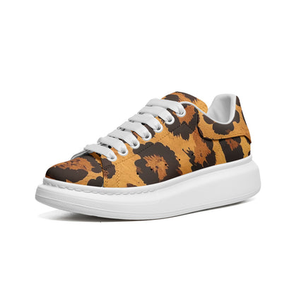 Animal Print Platform Unisex Non Slip Lace Up Faux Leather Sneakers
