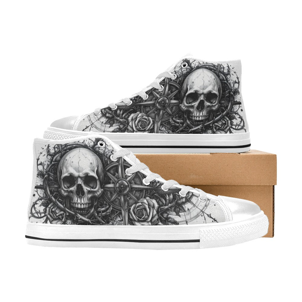 Skull Gothic Art Women's Dark Collection High Top Canvas Shoes | Freaky Shoes®