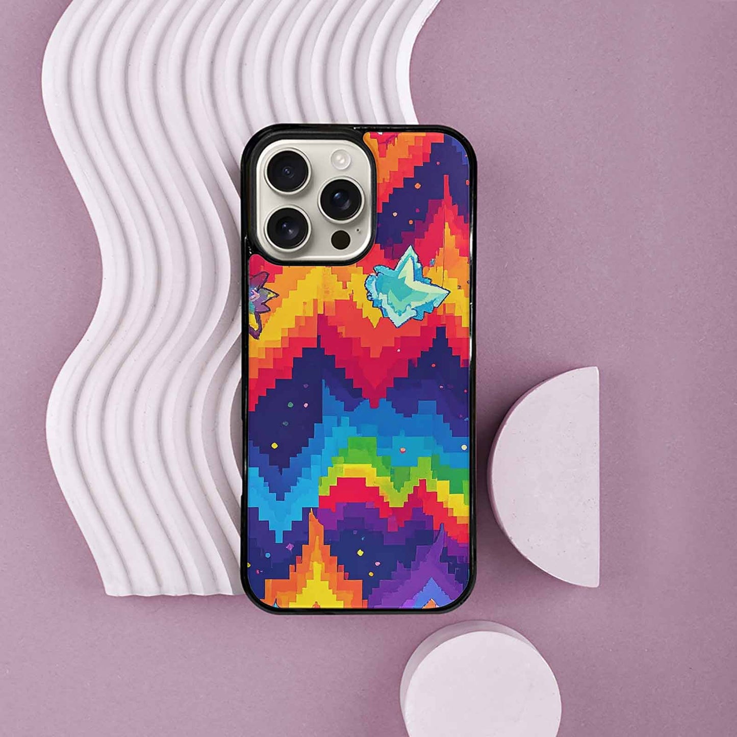 iPhone 16 Pro Max Case — Pixel Art 8 Bit Burst Pattern, Custom Art Phone Cover