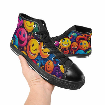 MEN'S Yellow Smiley Face High Top Canvas Y2K Custom Sneakers