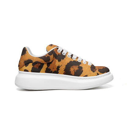 Animal Print Platform Unisex Non Slip Lace Up Faux Leather Sneakers