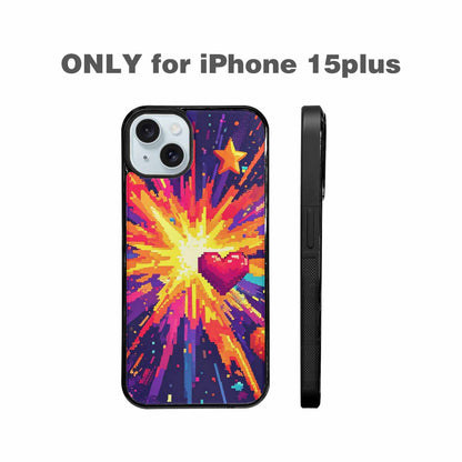 iPhone 15 Plus Case — Pixel Art 8 Bit Burst Pattern, Unique Phone Case Design