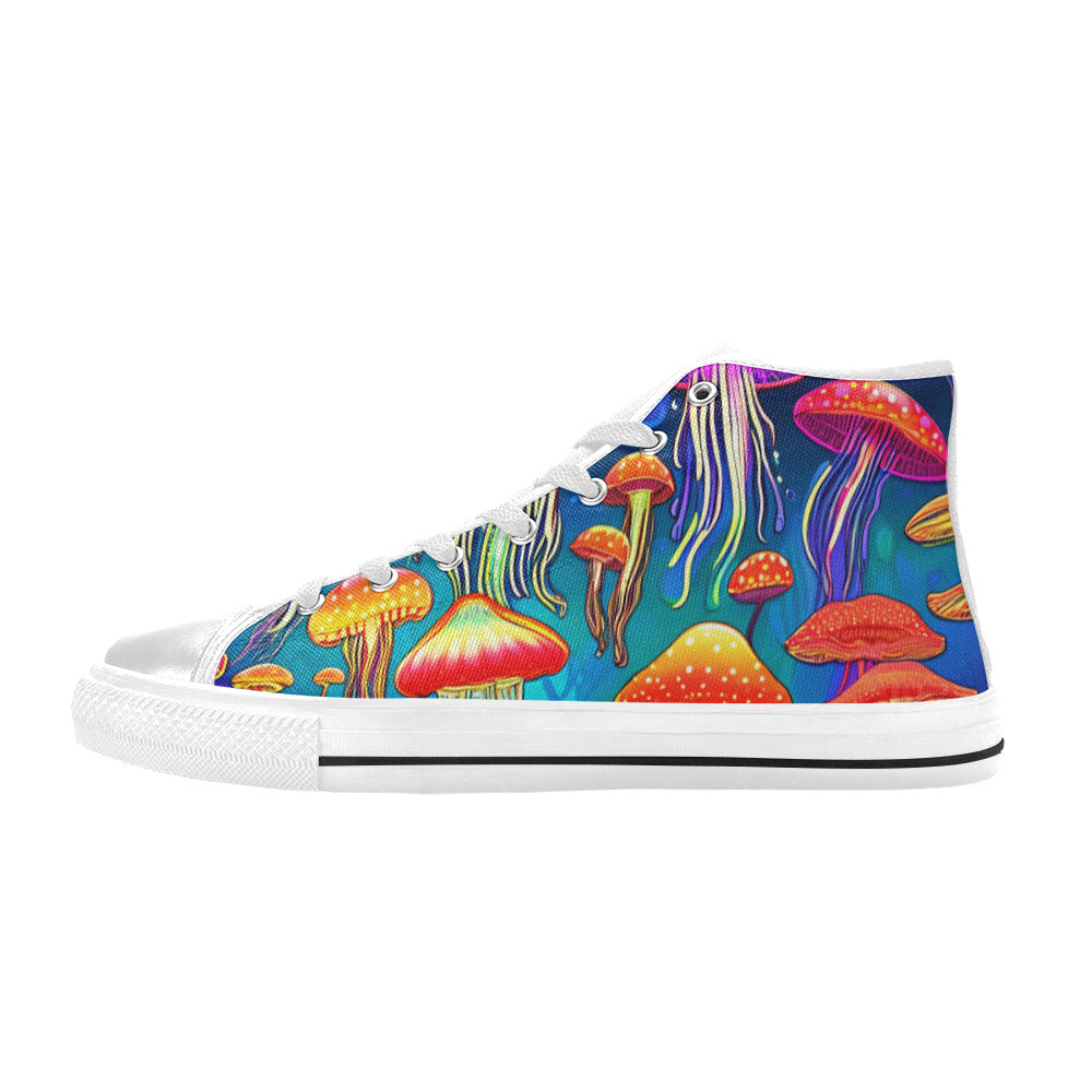 MEN'S Jellyfish Vibrant Mushroom Art High Top Canvas Surreal Shoes