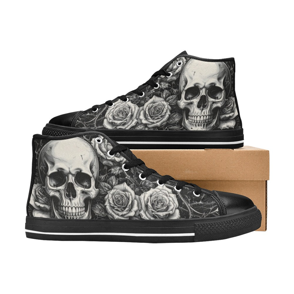 Skull Art Dark Gothic Women's High Top Canvas Shoes | Freaky Shoes®