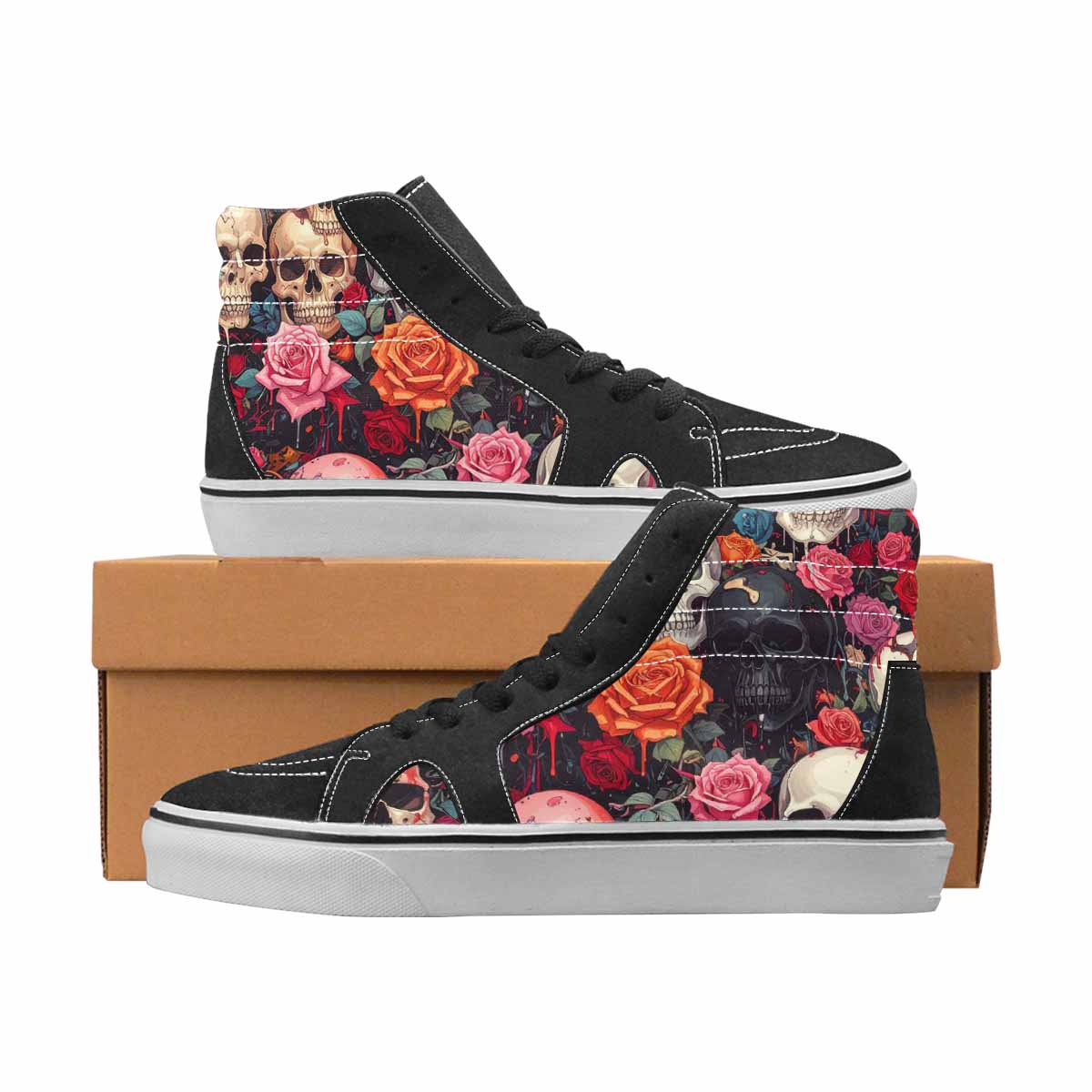 WOMEN'S Skulls High Top Canvas Artist-designed Wallpaper Art Custom Sneakers