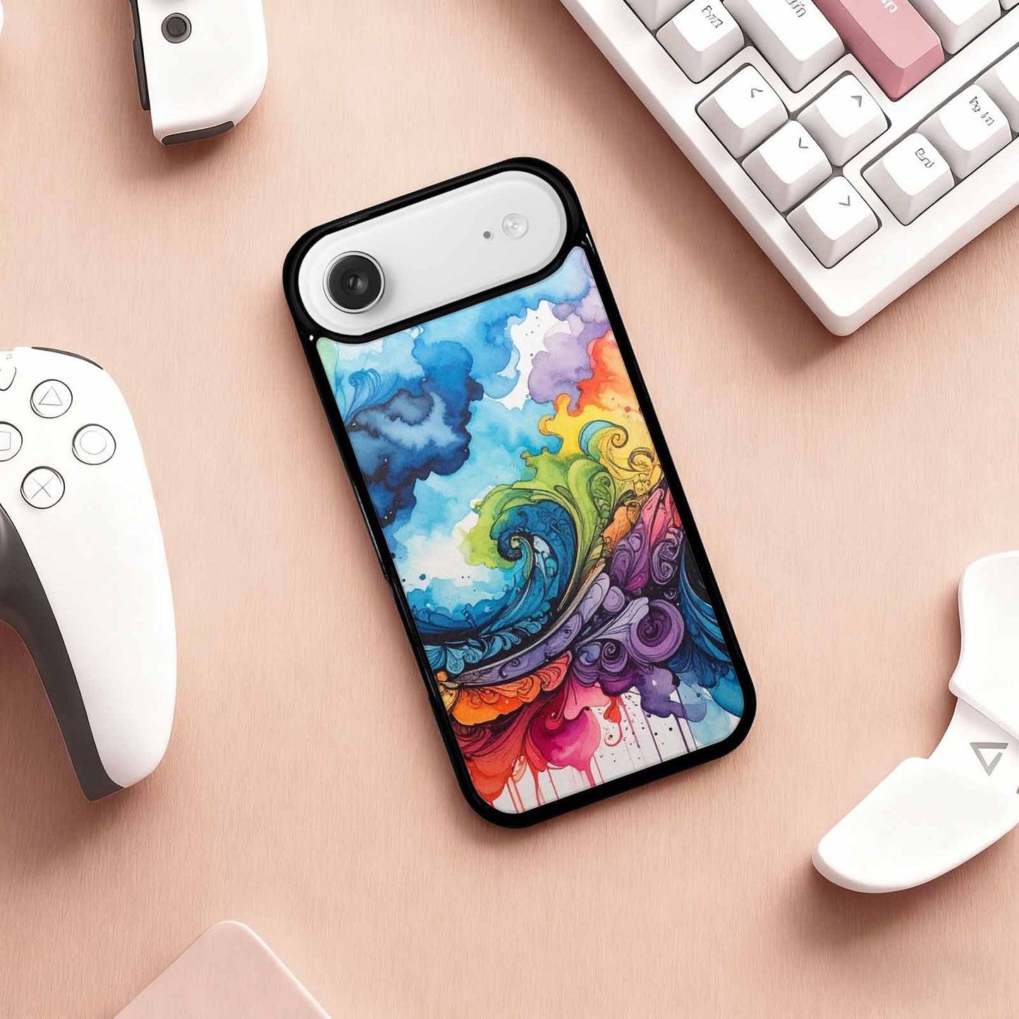 iPhone 17 Air Case — Tie Dye Swirls Black Blue Tie, Custom Printed Phone Case