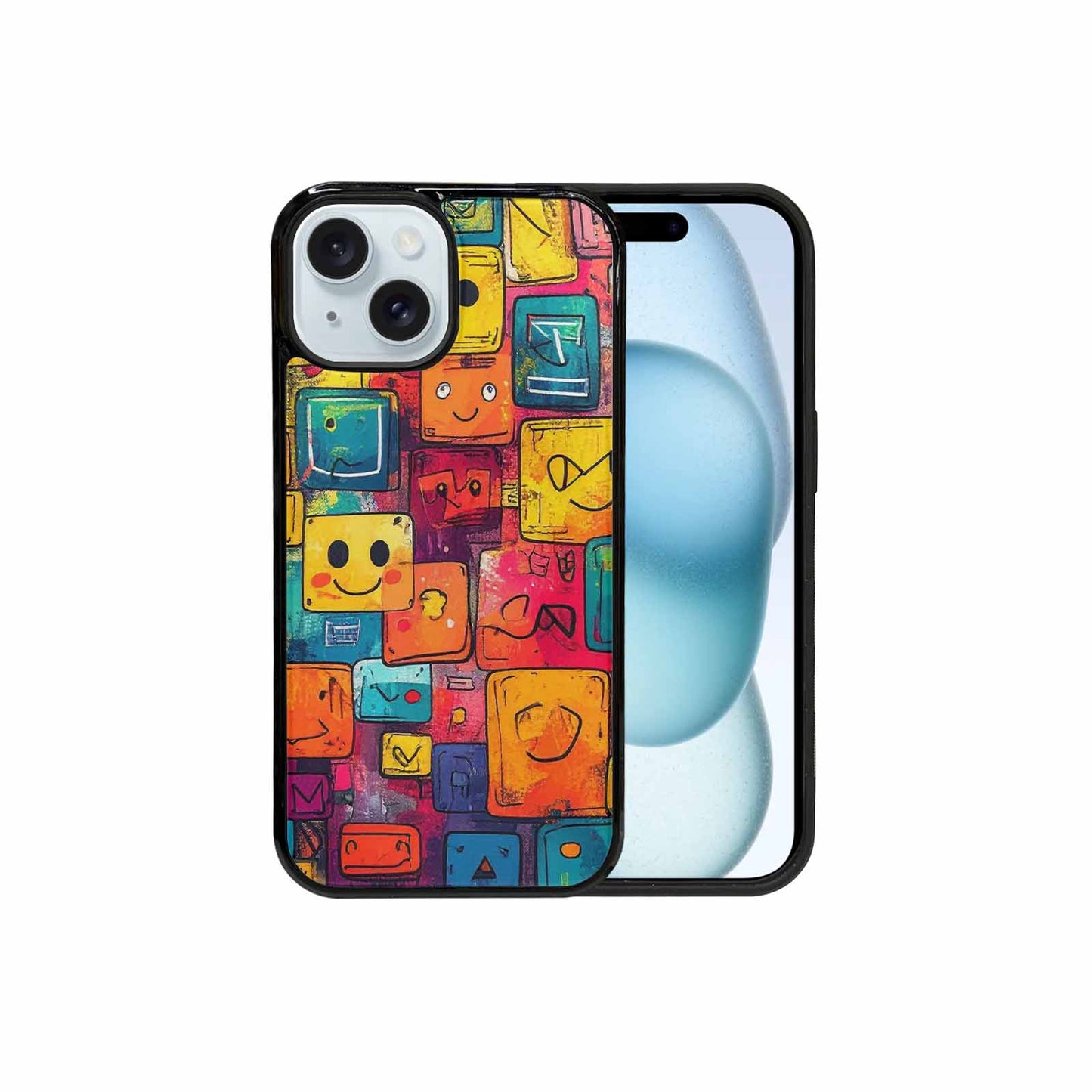iPhone 15 Case — Hand Drawn Icon Doodle Pattern Hundreds, Custom Phone Case