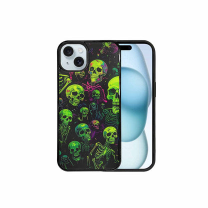 iPhone 15 Plus Case — Skeletons Neon Green Glow Skeletons Pattern, Custom Print Case Cover