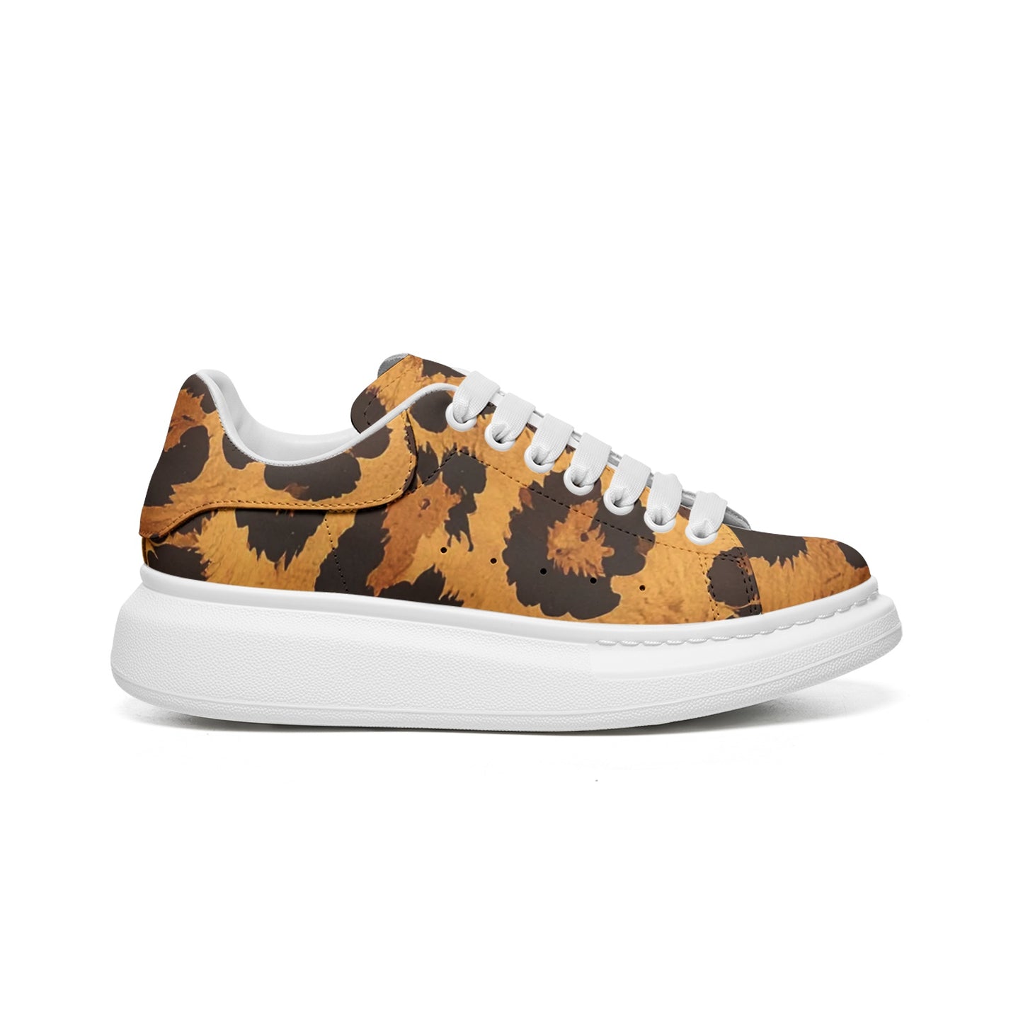 Animal Print Platform Unisex Non Slip Lace Up Faux Leather Sneakers