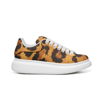 Animal Print Platform Unisex Non Slip Lace Up Faux Leather Sneakers