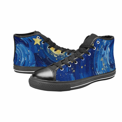 WOMEN'S Starry Night Galaxy High Top Canvas Vibrant Chaos Sneakers