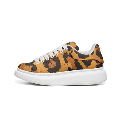 Animal Print Platform Unisex Non Slip Lace Up Faux Leather Sneakers