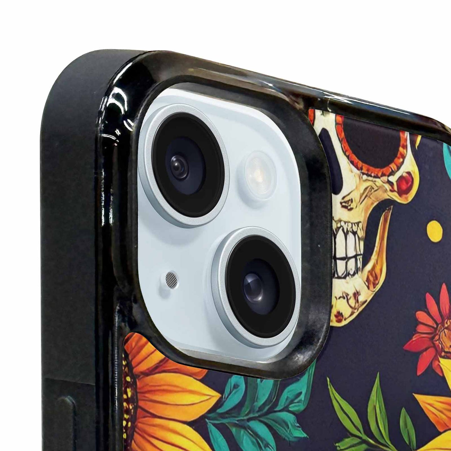 iPhone 15 Plus Case — Sunflowers Hundreds Of Skulls Art Seamless, Custom Made Phone Cover