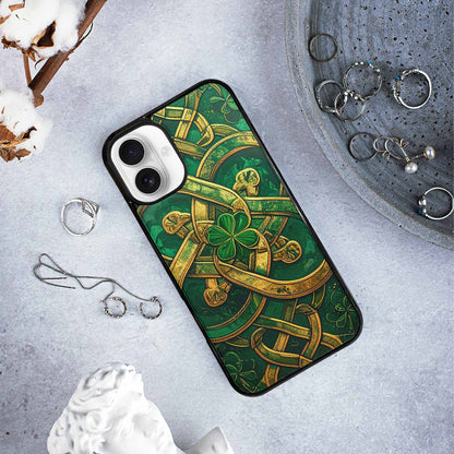 iPhone 16 Plus Case — Irish Celtic Knot Pattern Shamrocks Seamless, Custom Art Phone Cover