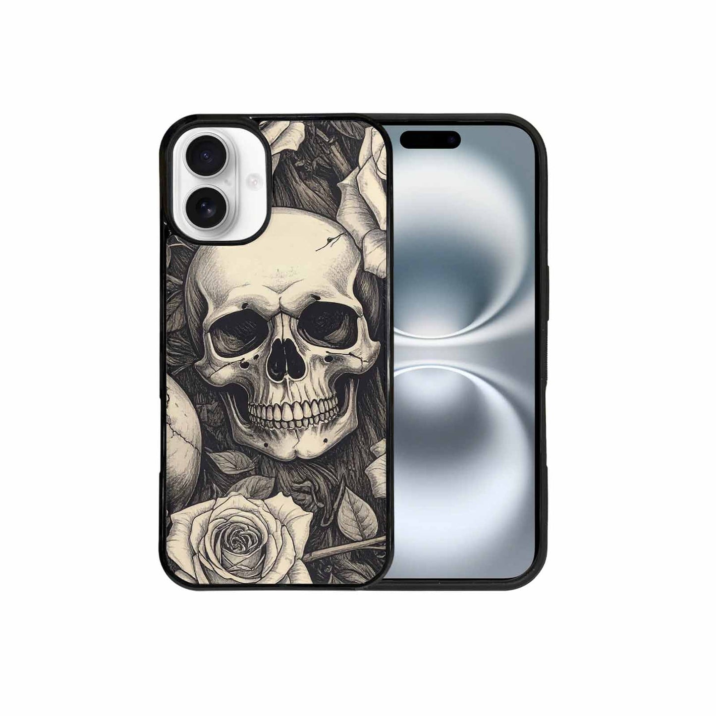 iPhone 16 Plus Case — 20 Skulls Overlapping Seamless Tileable Pattern, Custom Printed Phone Case