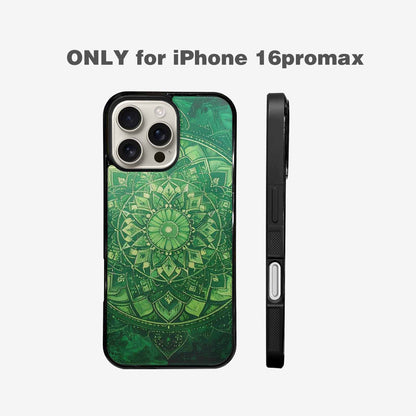 iPhone 16 Pro Max Case — Green Mandala Bohemian Print Edge To, Custom Designed Case Cover