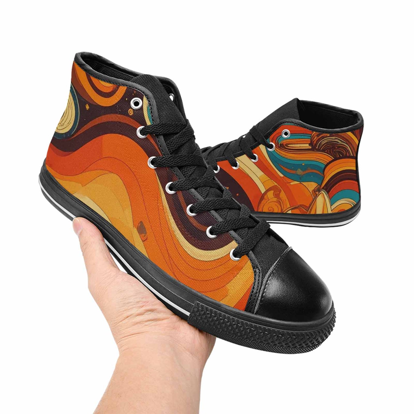 MEN'S Groovy 70S Peace High Top Canvas Neon Fantasy Custom Sneakers