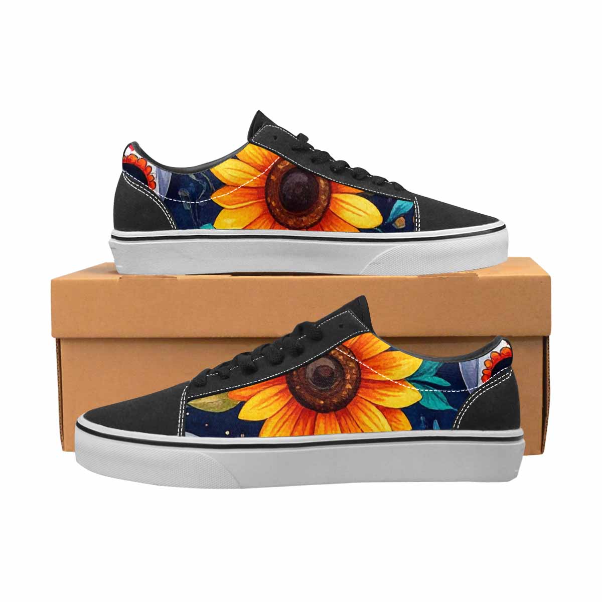 WOMEN'S Sunflower Skulls Print Canvas Lace-Up Surreal Shoes
