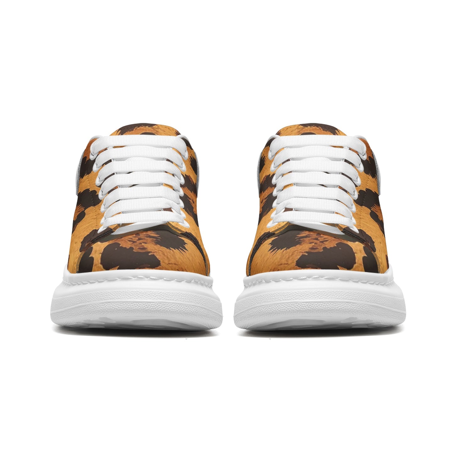 Animal Print Platform Unisex Non Slip Lace Up Faux Leather Sneakers