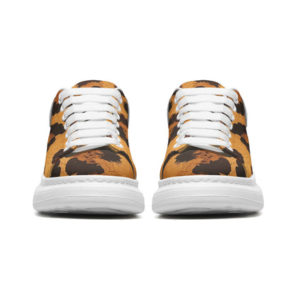 Animal Print Platform Unisex Non Slip Lace Up Faux Leather Sneakers