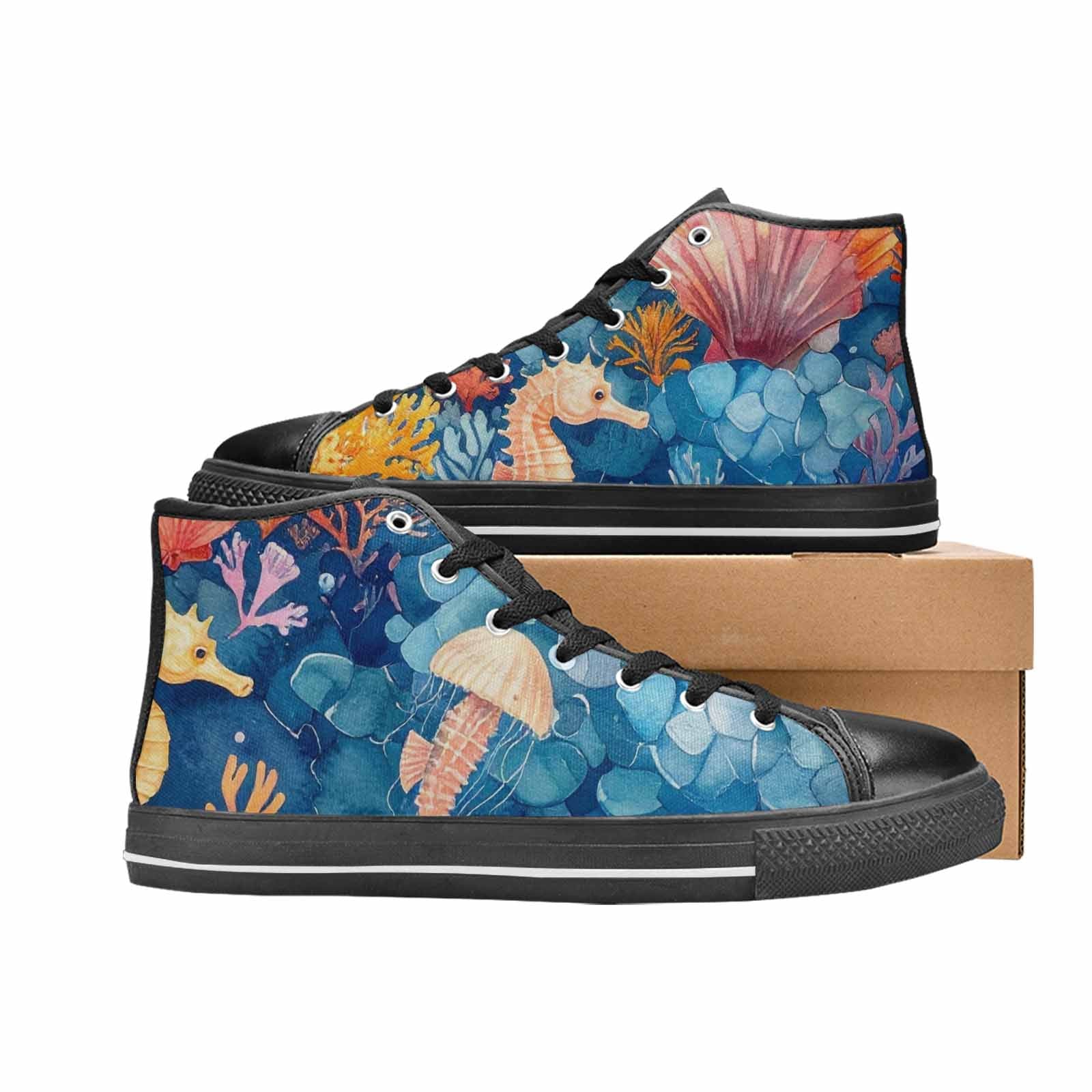 MEN'S Fish Scale Coral High Top Canvas Grunge Custom Shoes