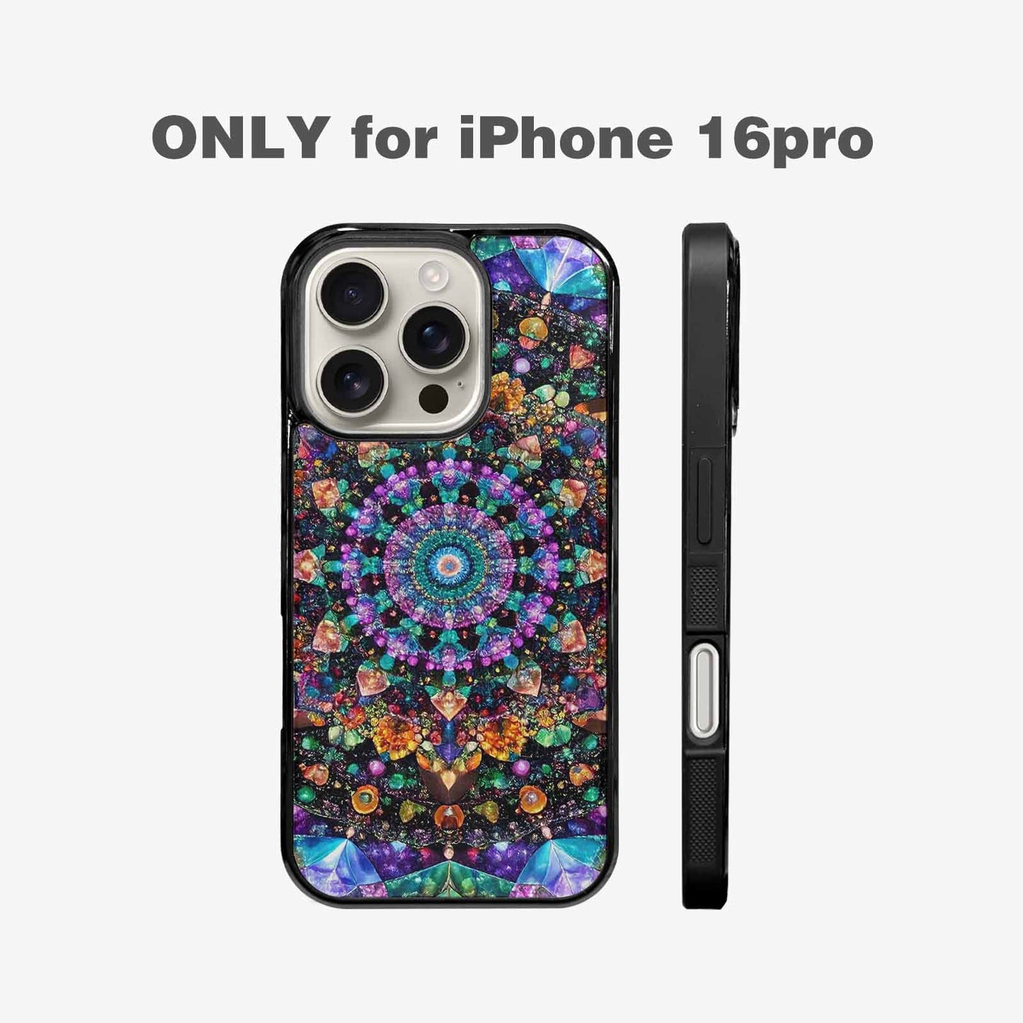 iPhone 16 Pro Case — Crystal Mandala Art Seamless Pattern Vibrant, Custom Printed Phone Case