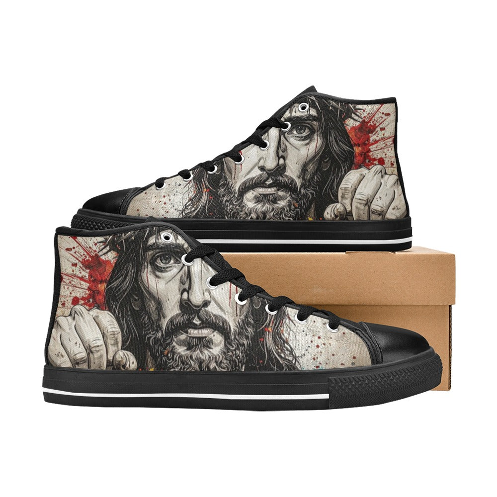 WOMEN'S Jesus_Ht_07 High Top Canvas Grunge Sneakers
