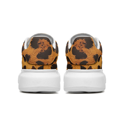Animal Print Platform Unisex Non Slip Lace Up Faux Leather Sneakers