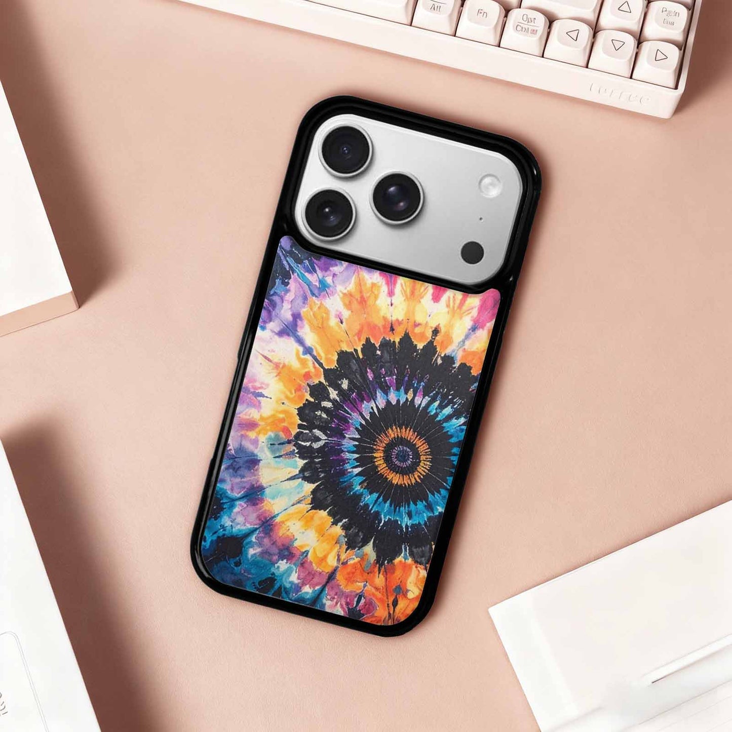 iPhone 17 Pro Case — Black Blue Ink Tie Dye Tie, Original Design Phone Case