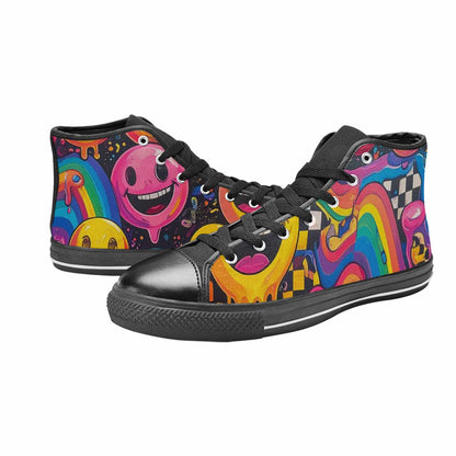 MEN'S Yellow Smiley Face High Top Canvas Grunge Sneakers