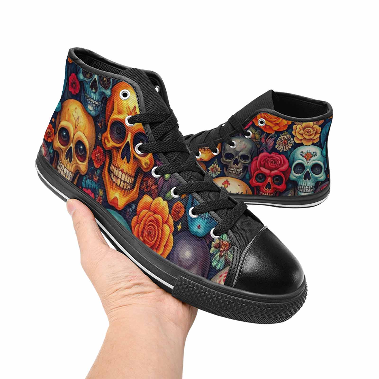 WOMEN'S Skull High Top Canvas Y2K Custom Sneakers