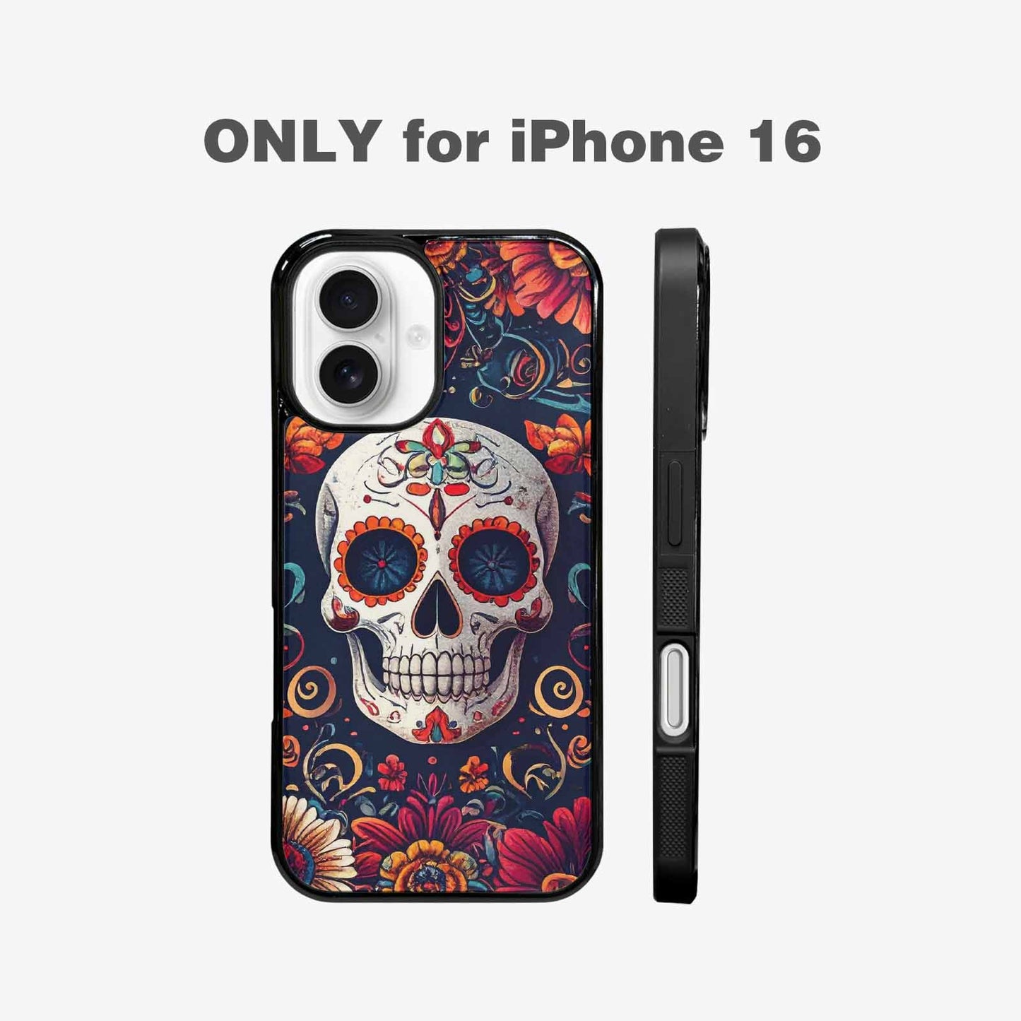 iPhone 16 Case — Day Dead Sugar Skull Art 100s, Custom Made Phone Cover