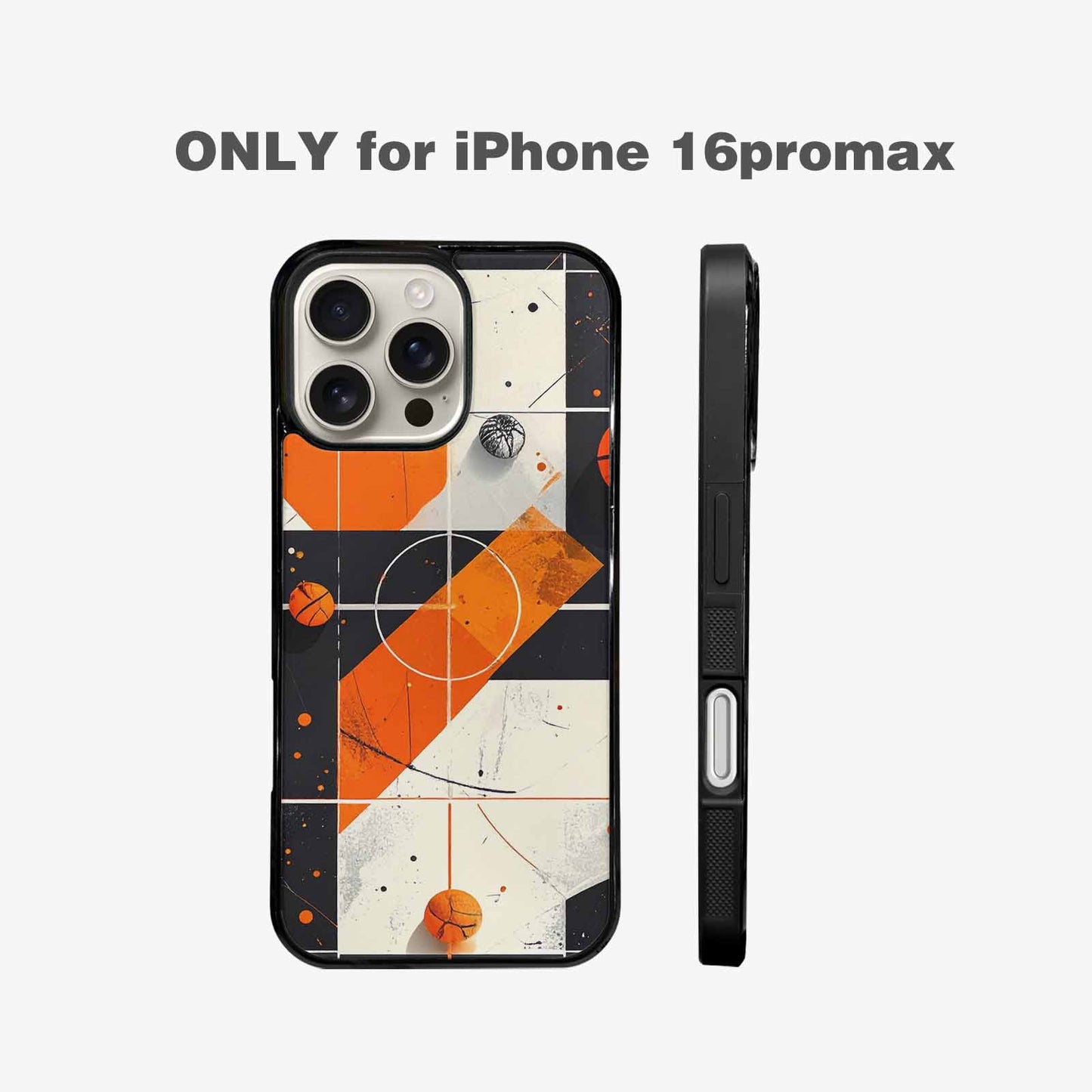 iPhone 16 Pro Max Case — Basketball Pattern Court Lines And Balls, Custom Made Phone Cover